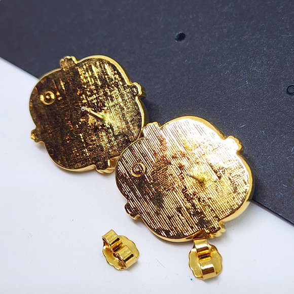 Vintage AVON Victorian Pink Cabochon Pearl Gold Baroque Stud Pierced Earrings - Picture 6 of 8